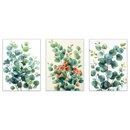 3pcs Set Green & Mint Eucalyptus Leaf Wall Art Set Canvas Framed 50x70cm - High Quality Print 100% Australian Made Wall Canvas Ready to Hang