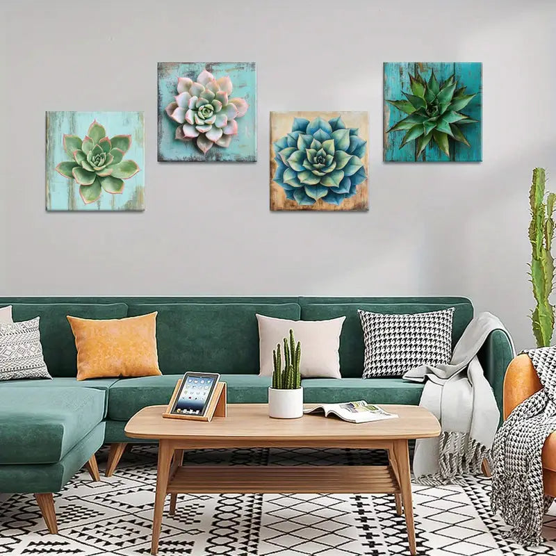 4pcs Green Aesthetic Wall Decor  Wall Art Canvas Framed