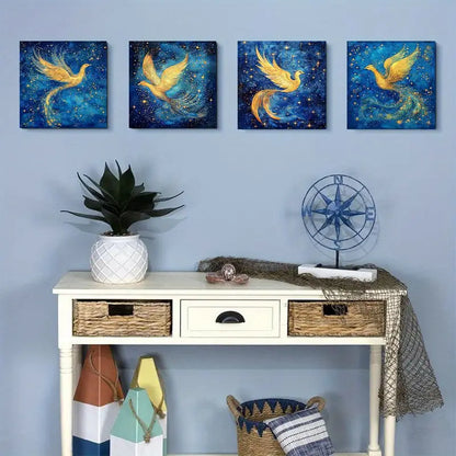 4pcs Phoenix Moon Stars Sky PS  Wall Art Canvas Framed