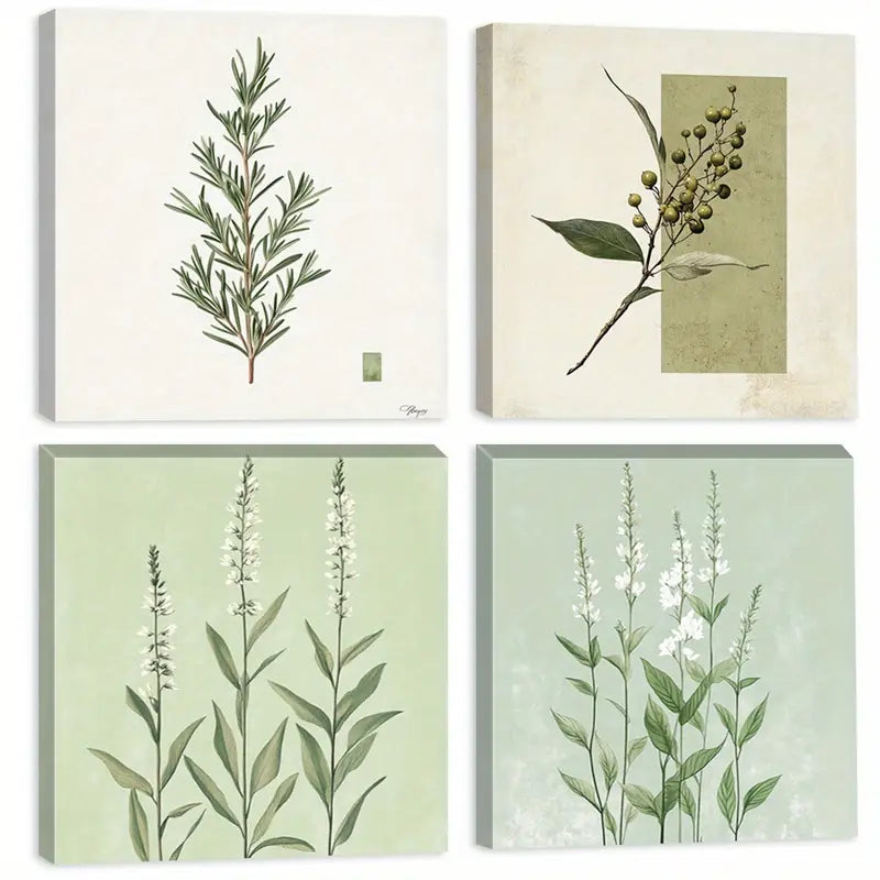 4pcs  Greenery Art Prints Natural Elements  Wall Art Canvas Framed