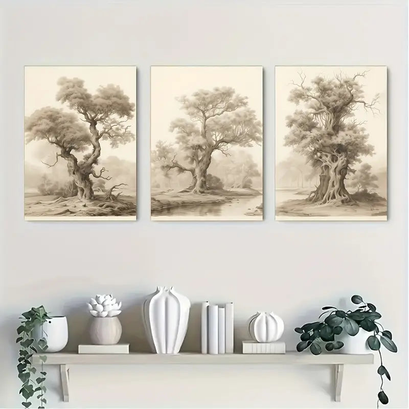 3pcs Minimalist & Tree Art Metal Print Ready to Hang Art
