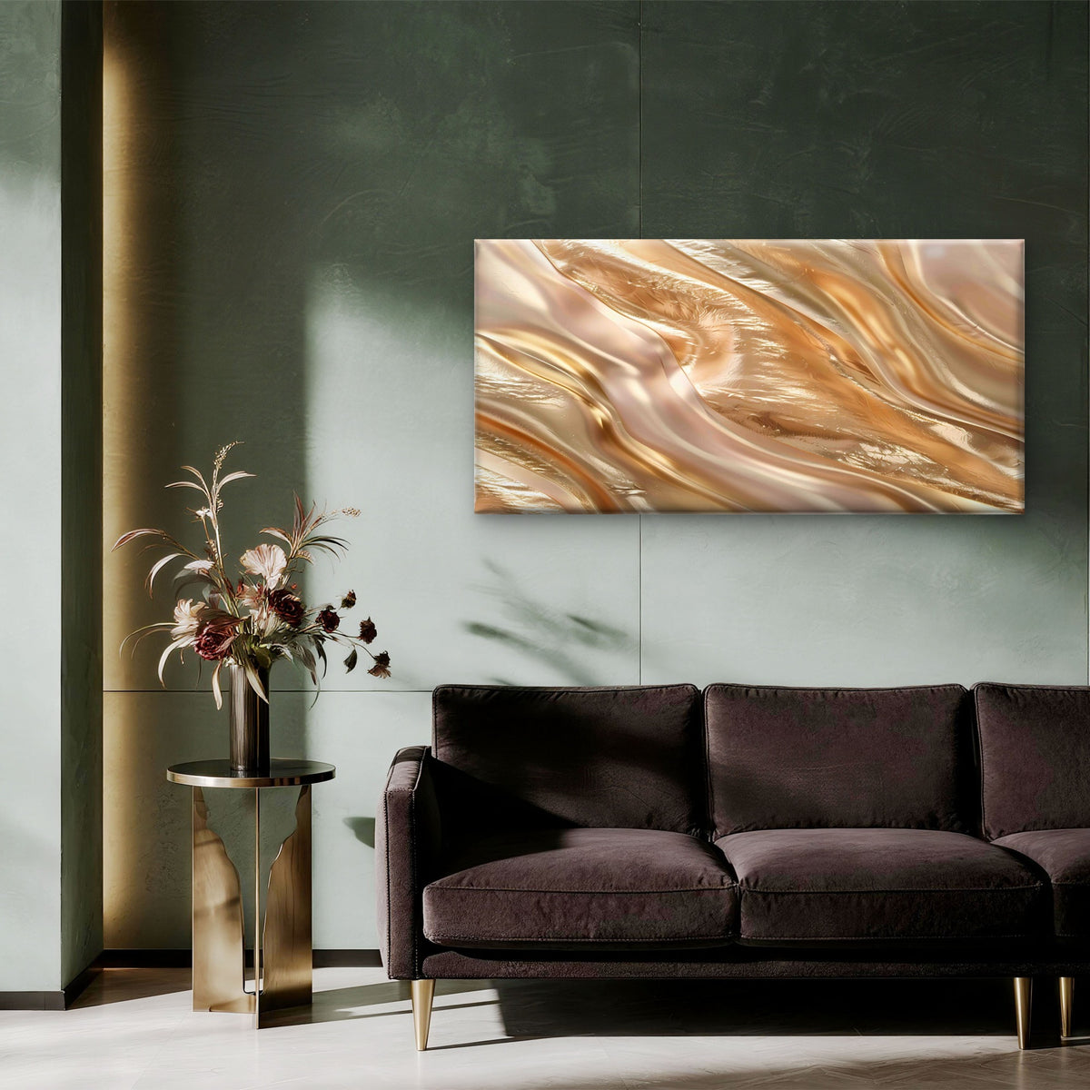 Liquid Satin Flowing Wave Wall Art Canvas Office Home Room Framed 120x60cm