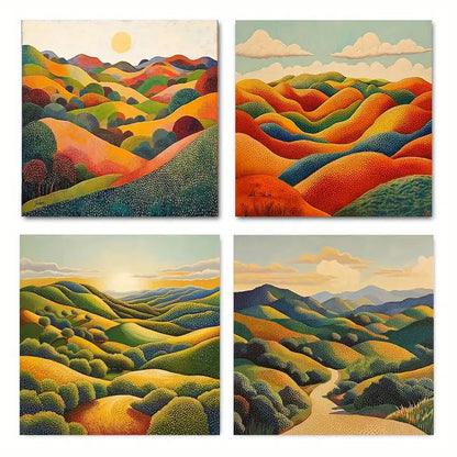 4pcs Colorful Rolling Hills & Winding Roads Desi Wall Art Canvas Framed