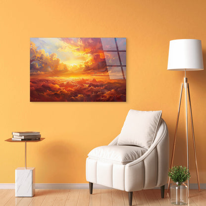 Abstract Orange Gold Clouds Glass Printing Wall Art Australian Made Quality
