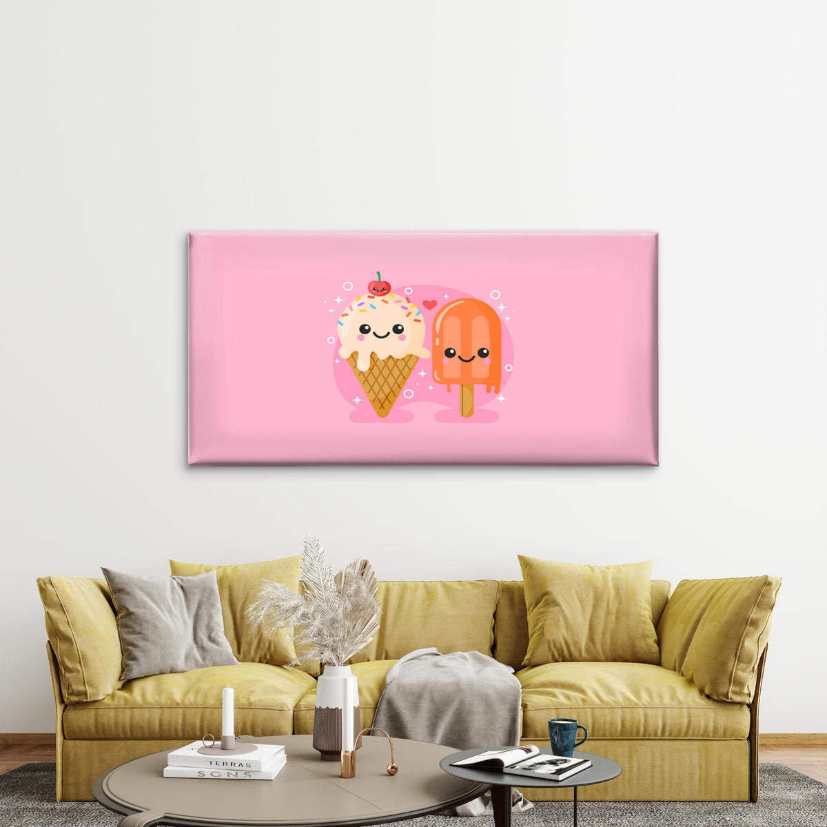 Playful Cherry Ice Cream Wall Art Canvas Office Home Room Framed 120x60cm