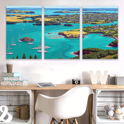3pcs Coastal Sailboat Lighthouse Seaside Scene Wall Art Set Canvas Framed 40x60cm - High Quality Print 100% Australian Made Wall Canvas Ready to Hang