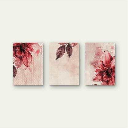 3pcs Vintage Blush Pink Red Floral Watercolor Wall Art Set Canvas Framed 40x60cm - High Quality Print 100% Australian Made Wall Canvas Ready to Hang
