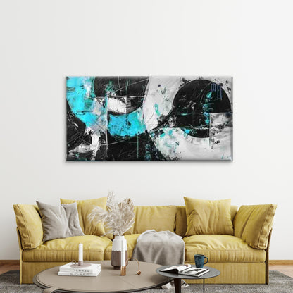 Abstract Blue And Black Circles Wall Art Canvas Office Home Room Framed 120x60cm