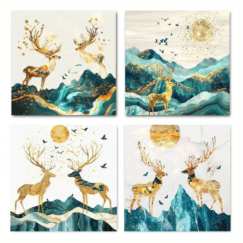 4pcs Flying Bird Deer Wall Art Canvas Framed