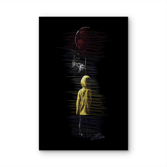 Eerie Yellow Raincoat Scribble Graphic 60x90cm Metal Print Ready to Hang