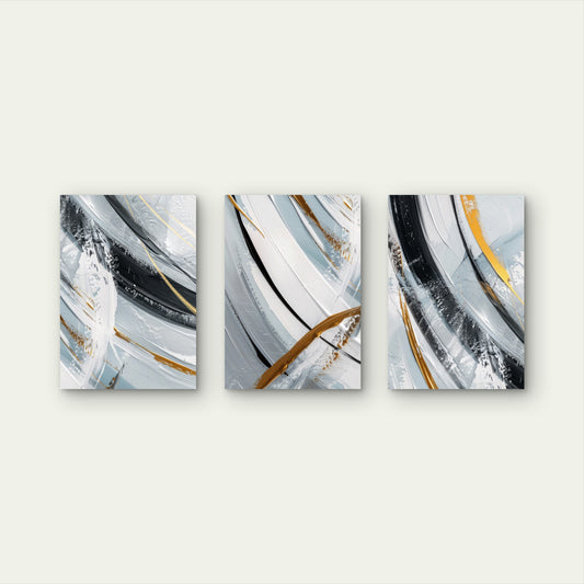 3pcs Black Gold Swirl Abstract Luxury Modern Wall Art Set Canvas Framed 50x70cm - High Quality Print 100% Australian Made Wall Canvas Ready to Hang