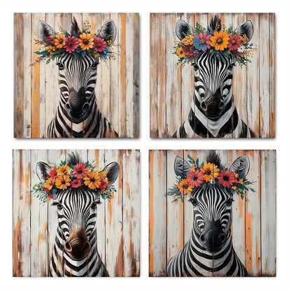4pcs Chic Zebra Themed Elegant ZE  Wall Art Canvas Framed