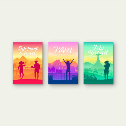 3pcs Retro Silhouette Global Landmark Vintage Metal Print Ready to Hang Art