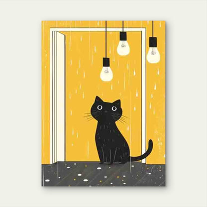 Black Cat Under Light Bulbs 60x90cm Metal Print Ready to Hang