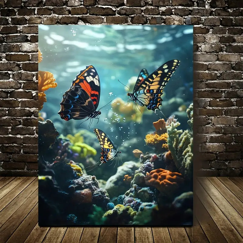 Surreal Butterfly Scene Underwater 40x60cm Metal Print Ready to Hang