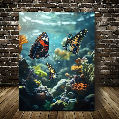 Surreal Butterfly Scene Underwater 40x60cm Metal Print Ready to Hang