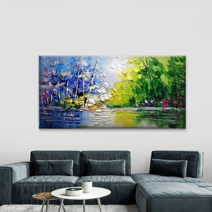 Vibrant Abstract Forest Landsca Wall Art Canvas Office Home Room Framed 120x60cm