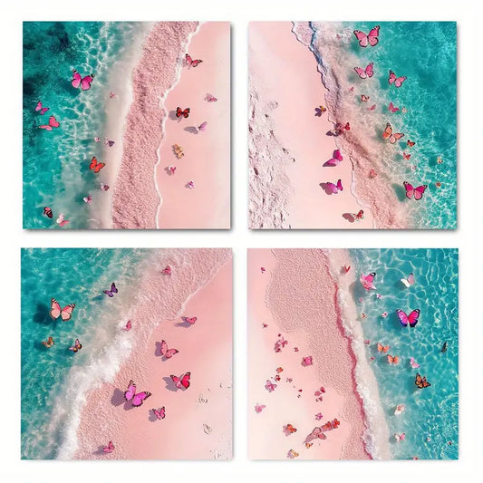 4pcs   Butterfly sea flower Room gm  Wall Art Canvas Framed