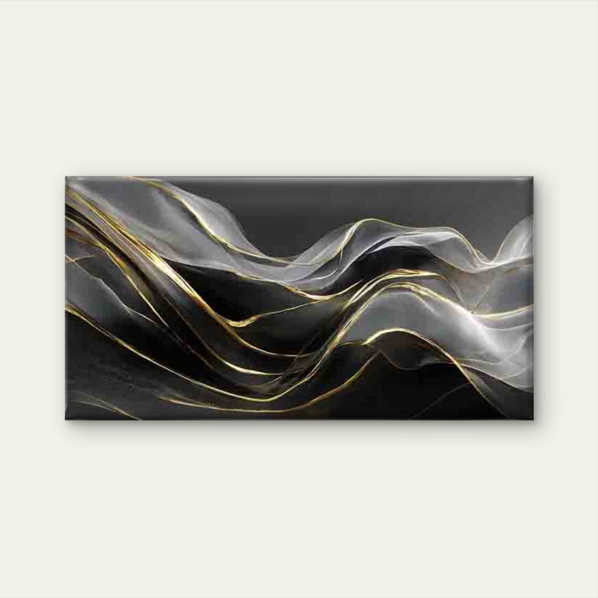Abstract Black and Golden Waves Wall Art Canvas Office Home Room Framed 120x60cm