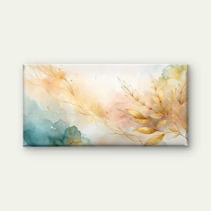 Golden Ether Botanical Leaves Wall Art Canvas Office Home Room Framed 120x60cm