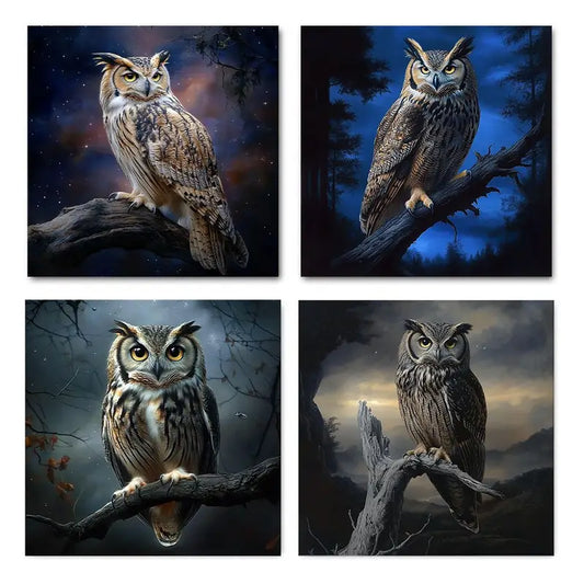 4pcs Realistic Nighttime Forest Scenes RN   Wall Art Canvas Framed