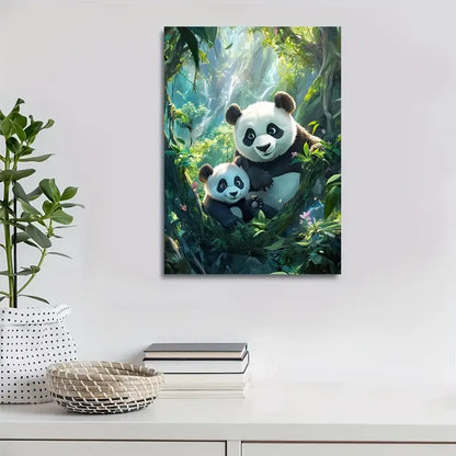 Cartoon Pandas in Magical Forest with Cinematic 40x60cm Metal Print Ready to Hang