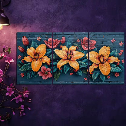 3pcs Vibrant Lilies and Roses Wall Art Set Canvas Framed 60x90cm - High Quality Print 100% Australian Made Wall Canvas Ready to Hang