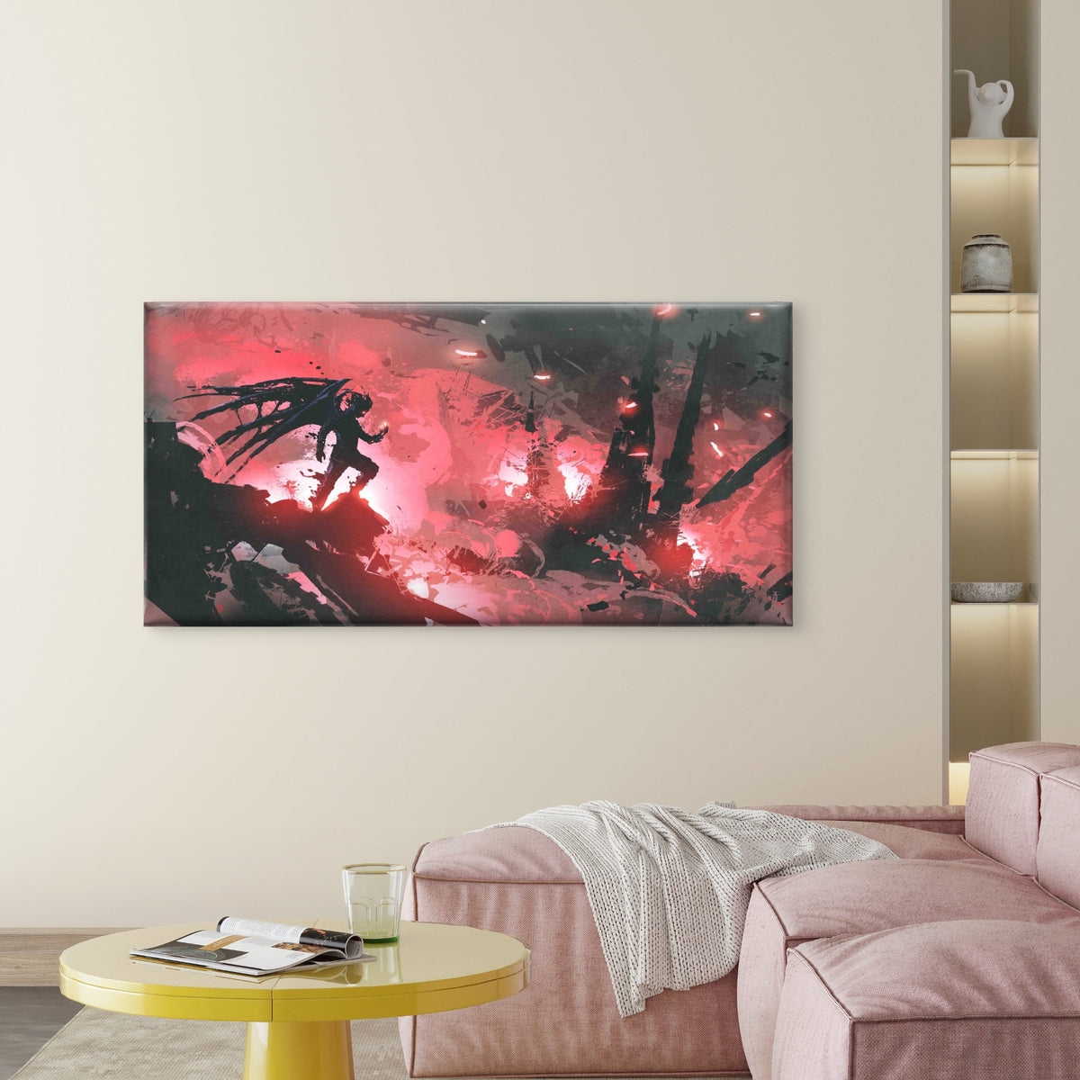 Devil Standing on Ruin Wall Art Canvas Office Home Room Framed 120x60cm