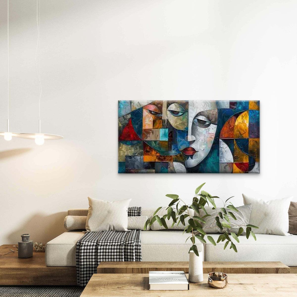 Abstract Vibrant Faces Wall Art Canvas Office Home Room Framed 120x60cm