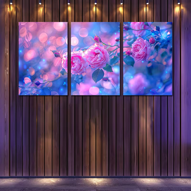 3pcs Delicate Pink Roses against Soft Background Wall Art Set Canvas Framed 40x60cm - High Quality Print 100% Australian Made Wall Canvas Ready to Hang