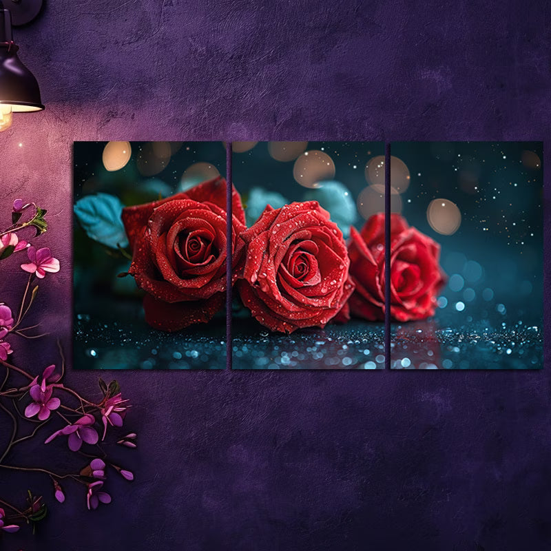 3pcs Book with Red Roses Wall Art Set Canvas Framed 50x70cm - High Quality Print 100% Australian Made Wall Canvas Ready to Hang