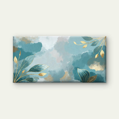 Turquoise Tides Gilded Foliage Wall Art Canvas Office Home Room Framed 120x60cm