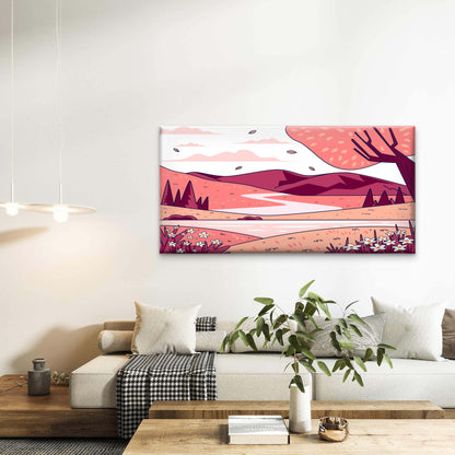 Pink Landscape With Winding Pat Wall Art Canvas Office Home Room Framed 120x60cm