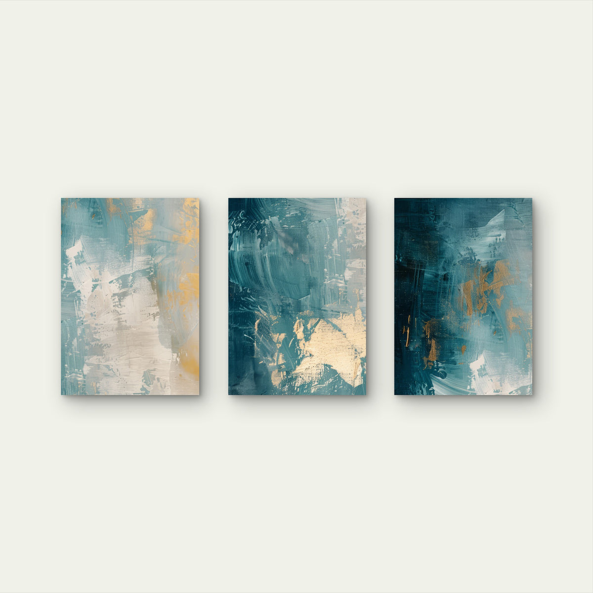 3pcs Navy Teal Gold Abstract Foil Painting Wall Art Set Canvas Framed 50x70cm - High Quality Print 100% Australian Made Wall Canvas Ready to Hang