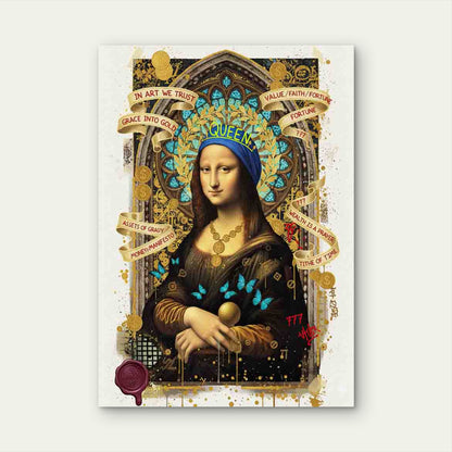 Graffiti Crowned Woman Smiling Serenely 40x60cm Metal Print Ready to Hang