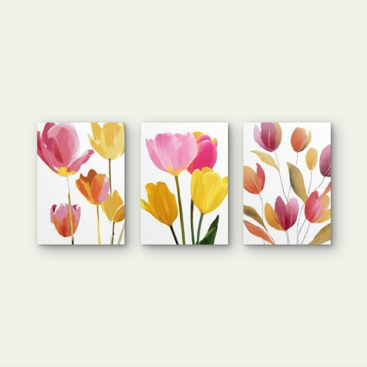 3pcs Pink Yellow Watercolour Tulips Floral Wall Art Set Canvas Framed 60x90cm - High Quality Print 100% Australian Made Wall Canvas Ready to Hang
