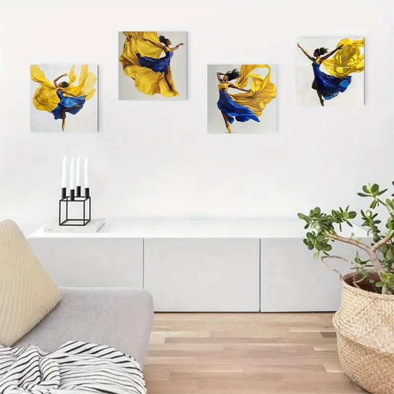 4pcs   Ballerina in Blue & Yellow Tutu FG    Wall Art Canvas Framed