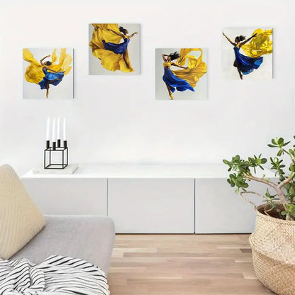 4pcs   Ballerina in Blue & Yellow Tutu FG    Wall Art Canvas Framed