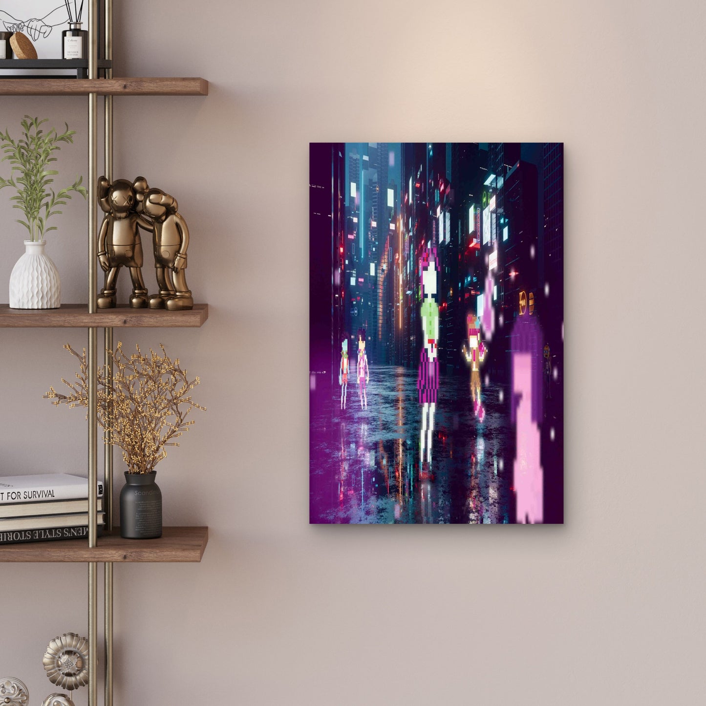 Neon Pixel City 60x90cm Metal Print Ready to Hang