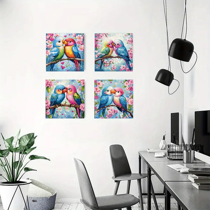 4pcs Vibrant Parrots & Cherry Blossoms CB Wall Art Canvas Framed