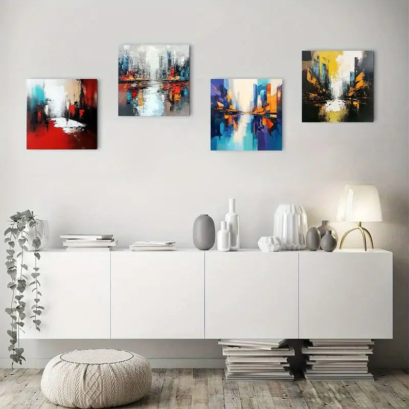 4pcs Vintage Abstract Canvas Painting  Wall Art Canvas Framed