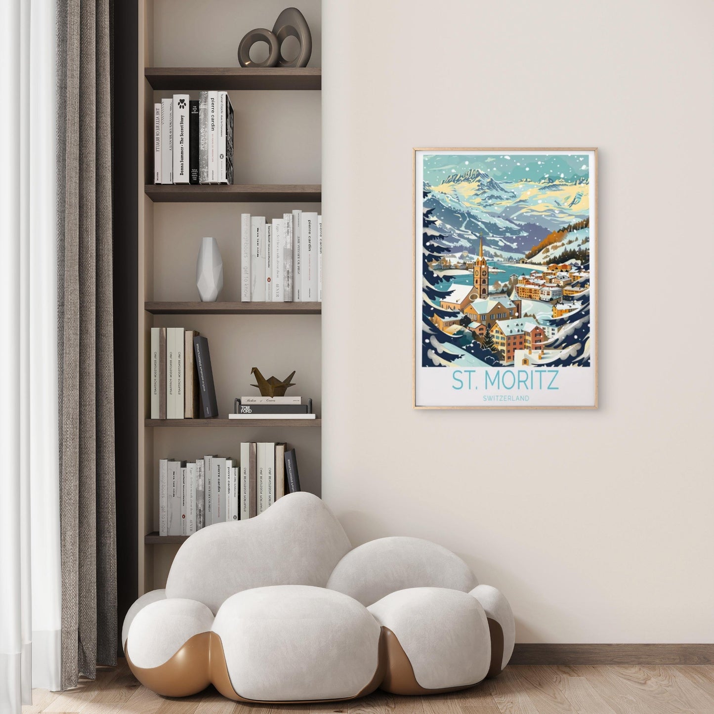 St. Moritz Switzerland, Mountains & City Travel Poster Print Wall Art