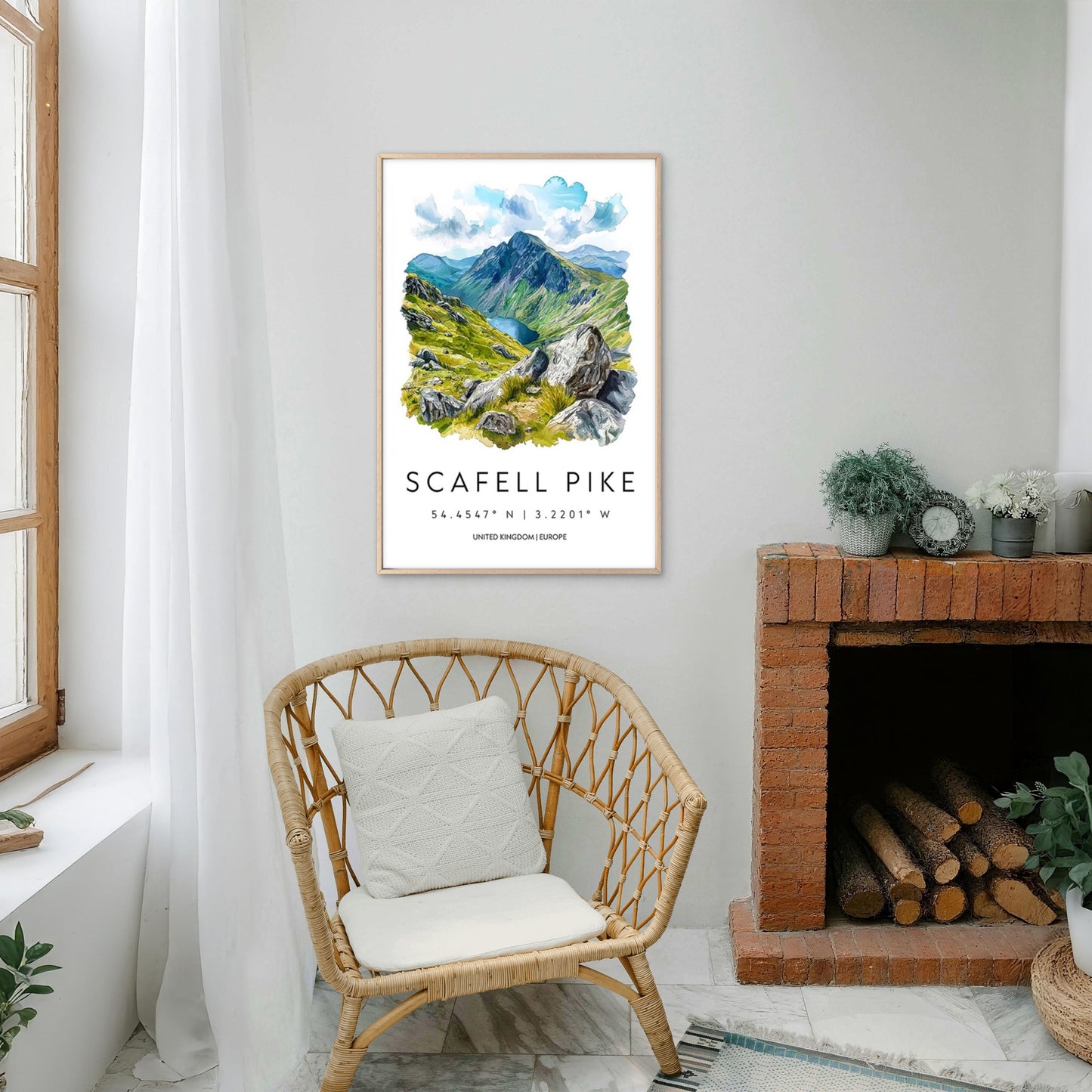 Watercolor painting of Scafell Pike mountain Travel Poster Print Wall Art