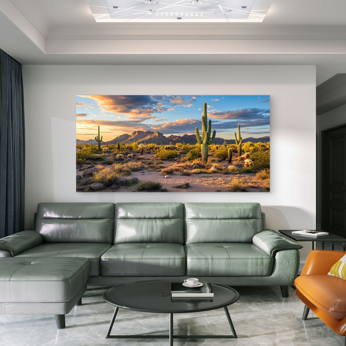 Desert Cacti at Sunset Wall Art Canvas Office Home Room Framed 120x60cm