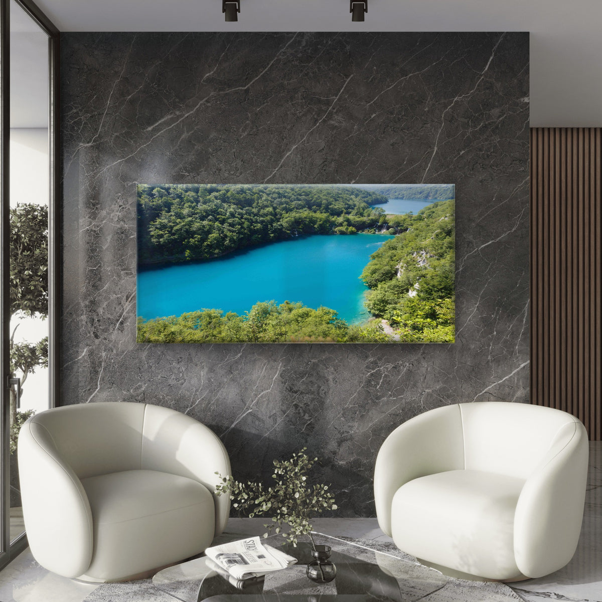 Azure Lakes With Waterfalls Wall Art Canvas Office Home Room Framed 120x60cm