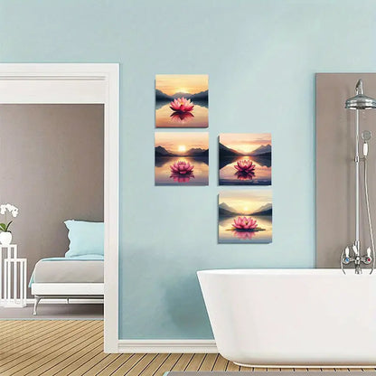 4pcs  Lotus Sunset Elegant FH      Wall Art Canvas Framed