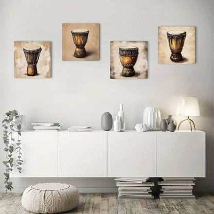4pcs Ethnic Style Vase Wall Art Canvas Framed