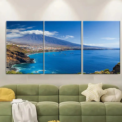 3pcs Tenerife Beach & Mountain Wall Art Set Canvas Framed 60x90cm - High Quality Print 100% Australian Made Wall Canvas Ready to Hang