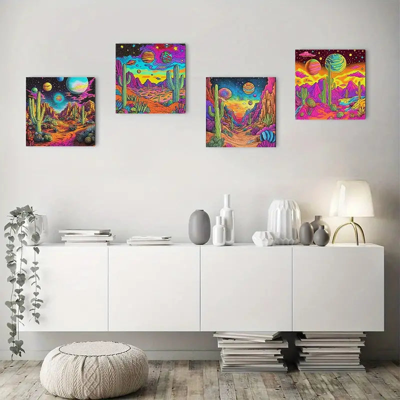 4pcs  Vintage Style Canvas  Wall Art Canvas Framed