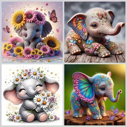 4pcs  Cute Youngsters Elephant Wall Art Canvas Framed